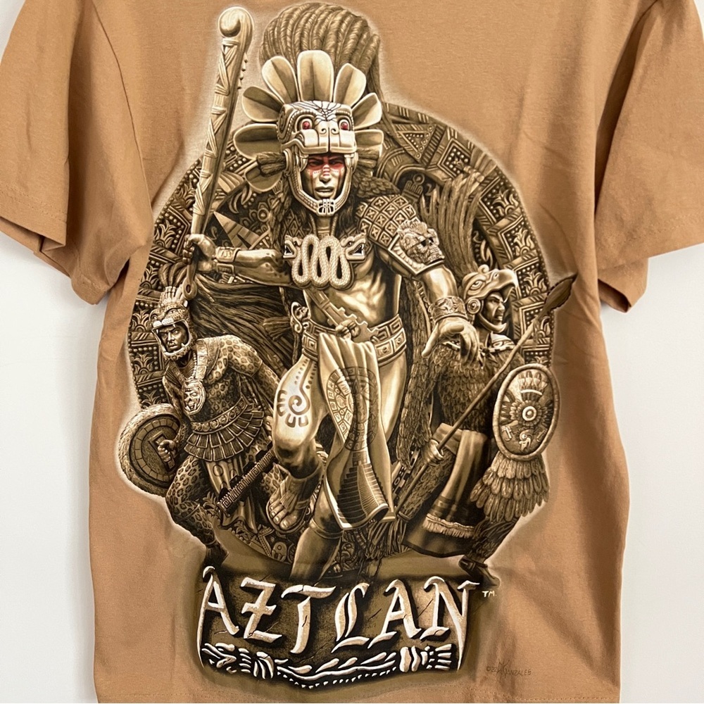 DGA Aztec Warrior Graphic Tee Chicano Streetwear Brown Size M - Picture 2 of 7
